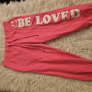 Y2K JJ Authentic Pink Sweatpants – “Be Loved” Graphic, Drawstring, Size Large (J